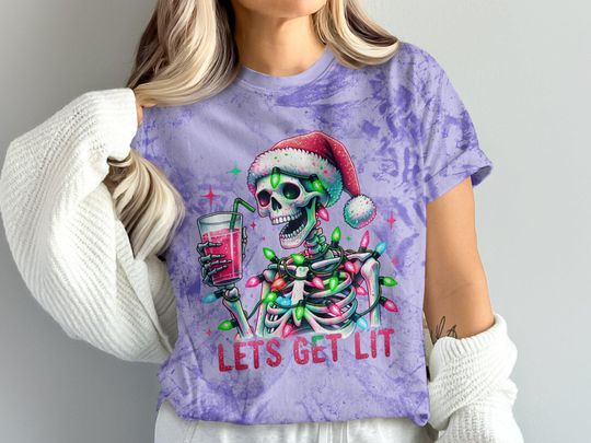 Lets Get Lit Skeleton Christmas Lights Blast T-Shirt