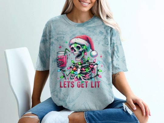 Lets Get Lit Skeleton Christmas Lights Blast T-Shirt