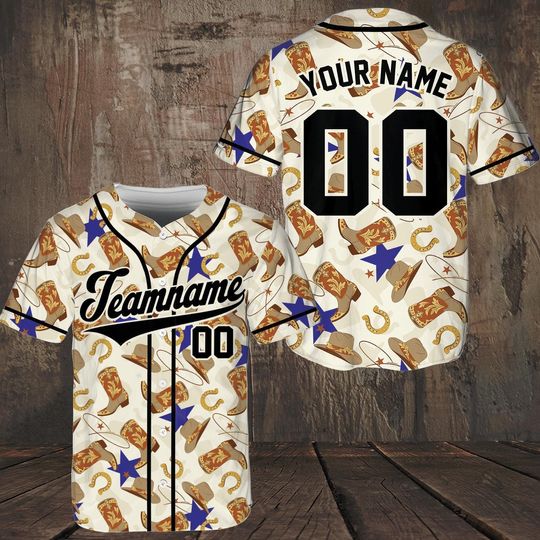 Custom Wild West Cowboy Boots Baseball Jersey, Personalized Name And Number Baseball Jersey
