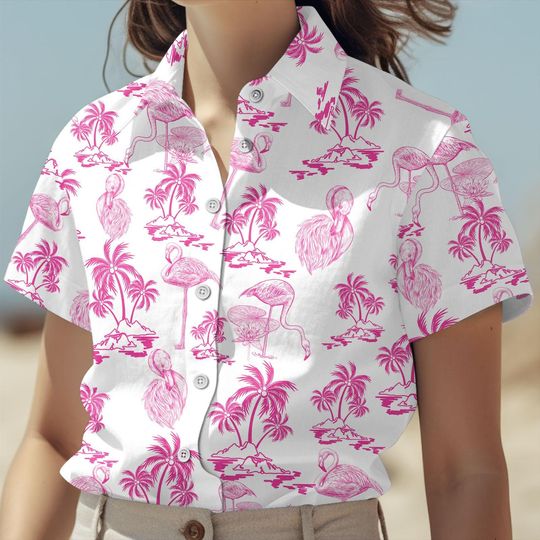 Flamingo Button Up Hawaiian Shirt and Shorts Set