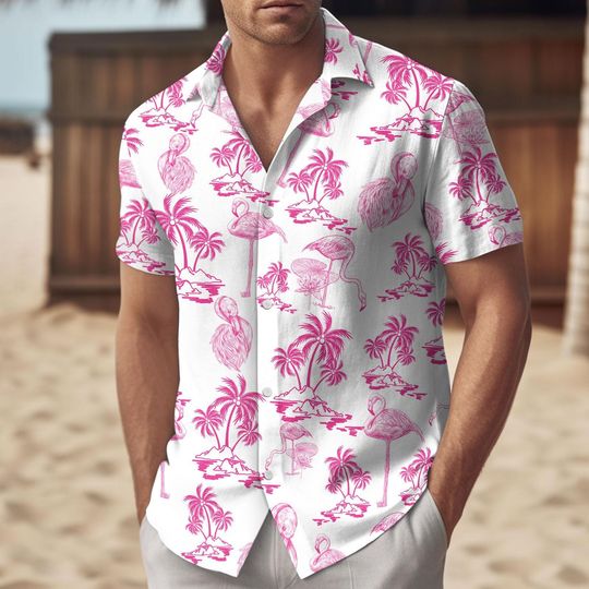 Flamingo Button Up Hawaiian Shirt and Shorts Set