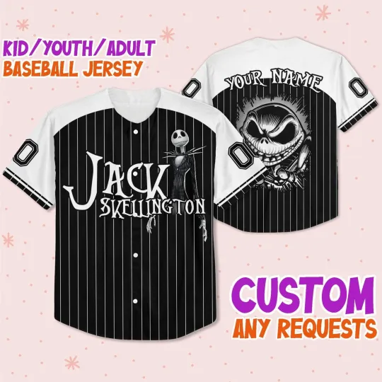 Custom Nightmare Before Christmas Jack Skellington Baseball Jersey