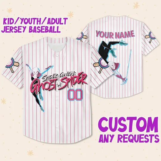 Custom Gwen Pink Baseball Jersey, Personalized Text Custom Spiderman Baseball Jersey