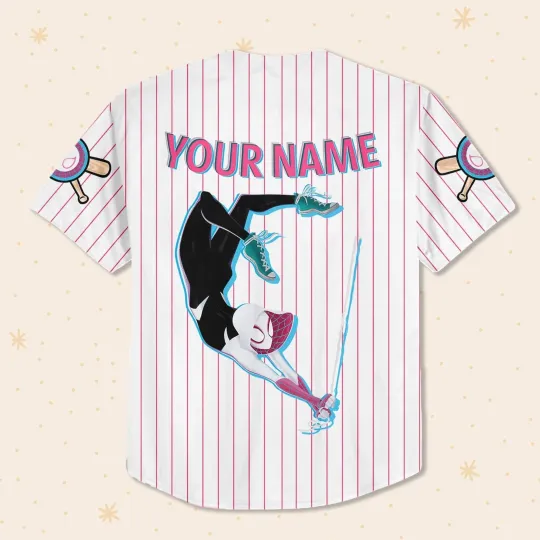 Custom Gwen Pink Baseball Jersey, Personalized Text Custom Spiderman Baseball Jersey