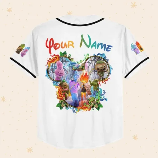 Personalize Disney Pixar Elenmental Mickey Head Baseball Jersey, Custom Disney Baseball Jersey