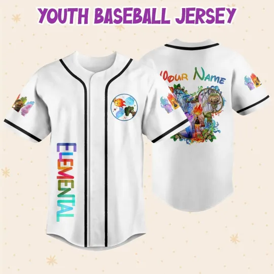 Personalize Disney Pixar Elenmental Mickey Head Baseball Jersey, Custom Disney Baseball Jersey