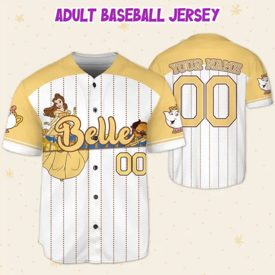 Custom Disney Princess Belle Beauty and the Beast, Custom Disney Baseball Jersey