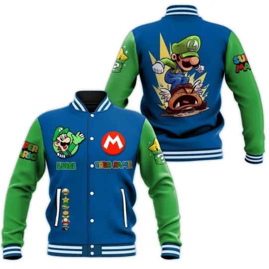 Luigi Baseball Jacket, Cartoon College Jacket