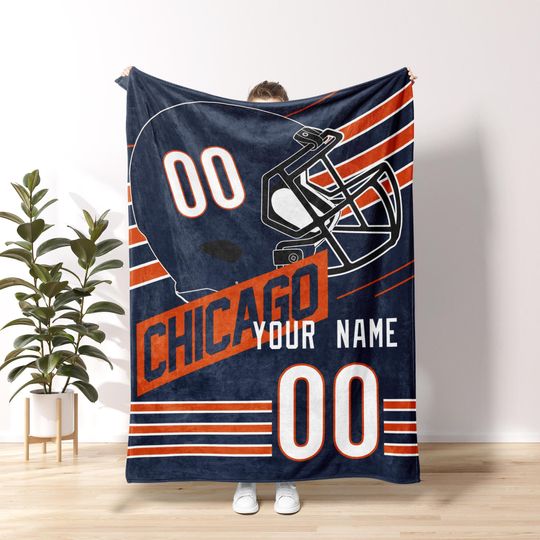 Chicago Football Personalized Blanket,Retro Chicago Bear Football Blanket , Chicago Bear Fan Gift