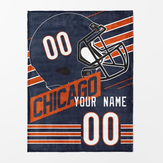 Chicago Football Personalized Blanket,Retro Chicago Bear Football Blanket , Chicago Bear Fan Gift