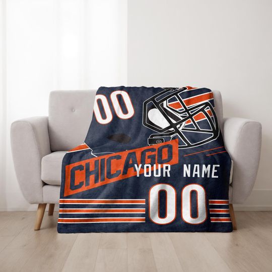 Chicago Football Personalized Blanket,Retro Chicago Bear Football Blanket , Chicago Bear Fan Gift