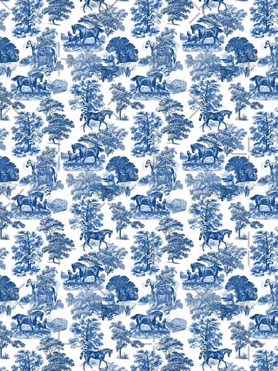 Elegant Vintage Chic Blue Toile Horses Pattern Leggings