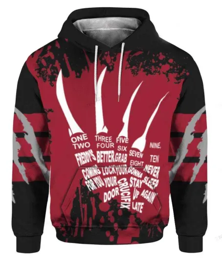 Freddy Krueger Claws Horror Never Sleep Again 3D Hoodie