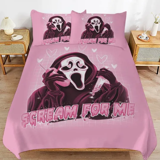 Ghostface Calling Scream For Me Happy Valentine's Day Pink Themed Bedding Set