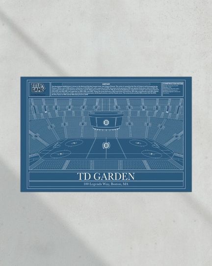 Boston Bruins TD Garden Hockey Stadium Blueprint (NO FRAMED)