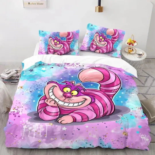 Enchanting Cheshire Cat Alice In Wonderland Happy Valentine's Day Bedding Set