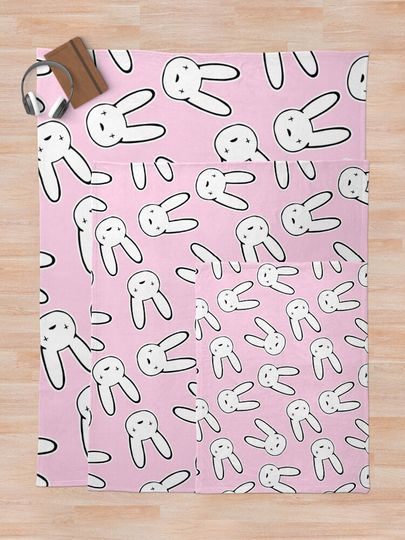 Bad Bunny Oasis Logo Pattern (White on Millennial Pink) Throw Blanket