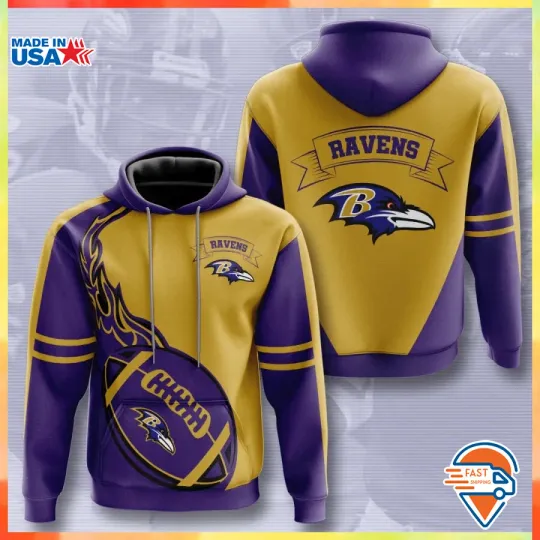 Baltimore Ravens Premium Hoodie Flame Balls 3D All Over Printed S-5XL