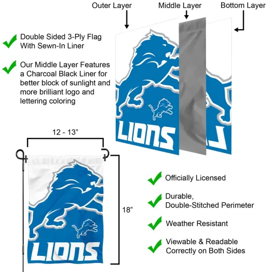 Detroit Lions Large Logo Official Garden Yard Banner Flag