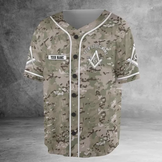 Personalized Masonic Lodge with Camo Army 3D Baseball Jersey Shirt
