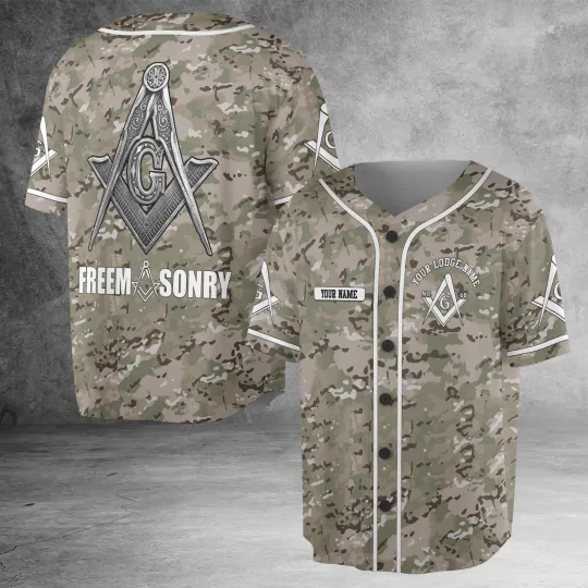 Personalized Masonic Lodge with Camo Army 3D Baseball Jersey Shirt