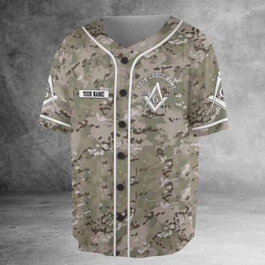 Personalized Masonic Lodge with Camo Army 3D Baseball Jersey Shirt