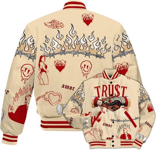 Dunkare Dunk Low Strawberry Waffle Varsity Jacket, Streetwear Varsity Jacket, Snake Trust No One All Over Print Baseball Varsity Jacket