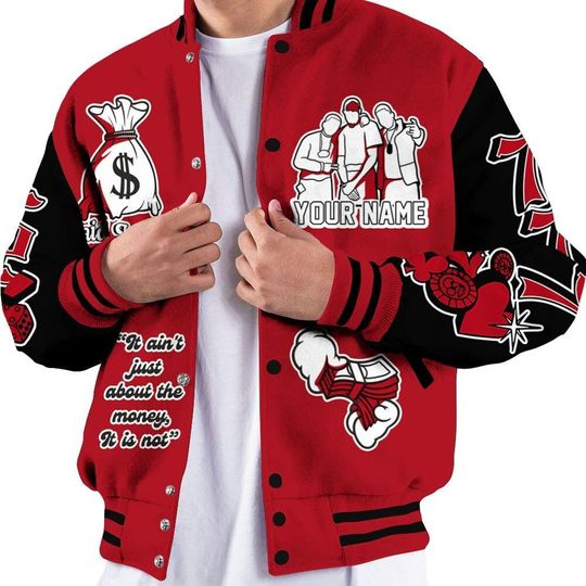Bred Velvet 11s Varsity Jacket, Streetwear Varsity Jacket, Hip Hop Varsity Jacket, Paid In Full Baseball Varsity Jacket Custom Name Varsity Jackets