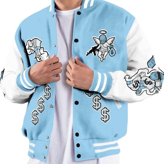 Dunkare Legend Blue 11s Varsity Jacket, Streetwear Varsity Jacket, Retro 11 Legend Blue Shirt, Graphic Trust No One All Over Print Letterman Jackets
