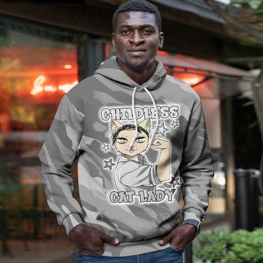 Dunkare Retro Black Wolf Grey 12s 3D Hoodie, 12 Black Wolf Grey Hoodie - Childless Kat Lady All Over Print Unisex Hoodie