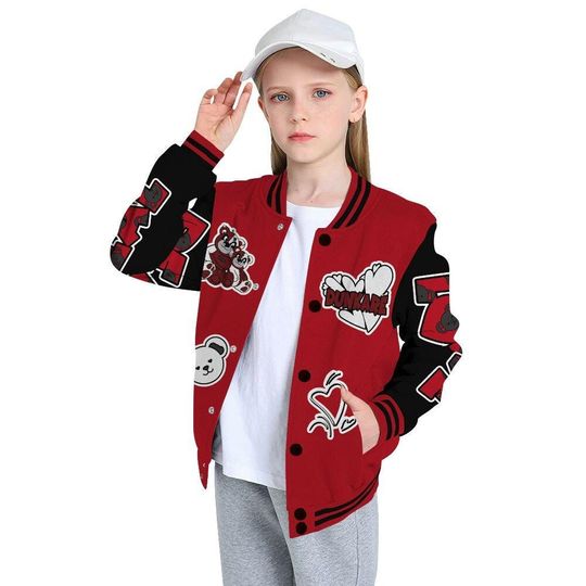 Bred Velvet 11s Varsity Jacket, Streetwear Varsity Jacket, Hip Hop Varsity Jacket, Sincere Fondness Bear Varsity Jackets