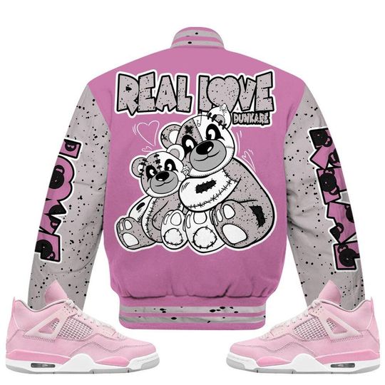 Neutral Grey Black White Orchid 4s Varsity Jacket, Streetwear Varsity Jacket, Hip Hop Varsity Jacket, Sincere Fondness Bear Varsity Jackets
