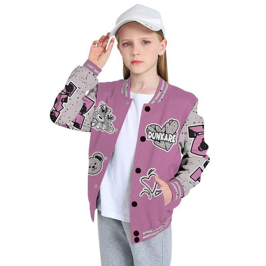 Neutral Grey Black White Orchid 4s Varsity Jacket, Streetwear Varsity Jacket, Hip Hop Varsity Jacket, Sincere Fondness Bear Varsity Jackets