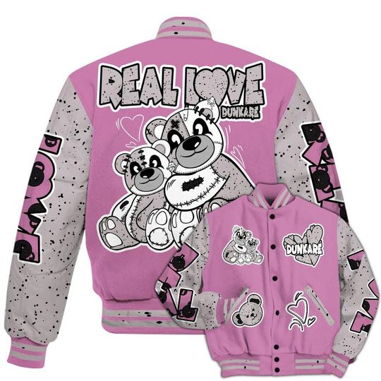 Neutral Grey Black White Orchid 4s Varsity Jacket, Streetwear Varsity Jacket, Hip Hop Varsity Jacket, Sincere Fondness Bear Varsity Jackets