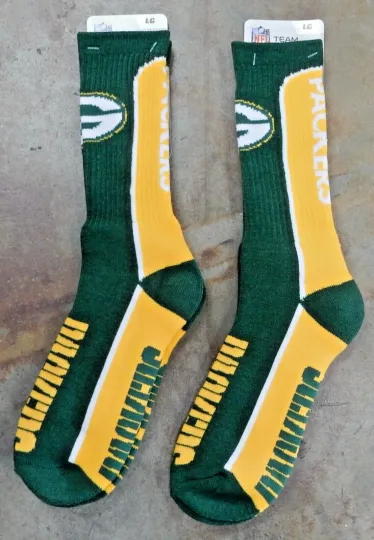 2 Pack football Green Bay Packers Socks Gift Set V Curve Green Yellow Crew Large