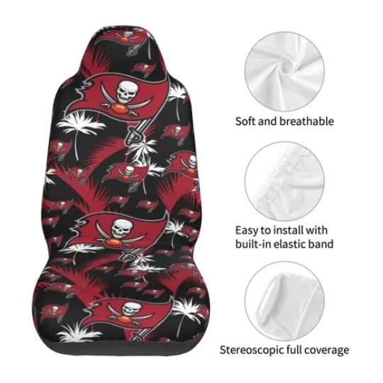 2pcs Tampa Bay Buccaneers Elastic Car Seat Covers Hawaii Printed Seat Cover Soft