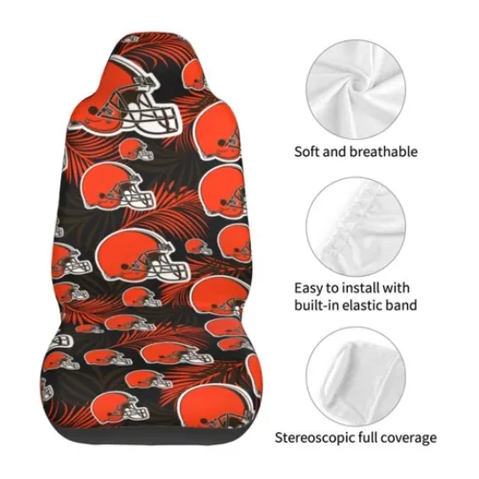 2pcs Cleveland Browns Elastic Car Seat Covers Printed Seat Cover Universal