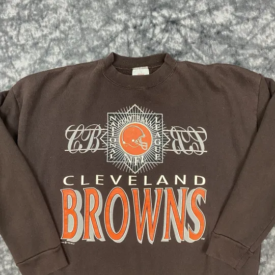 1992 Logo 7 Cleveland Browns Crewneck Mens Size L Vintage 3D Spell Out Pullover