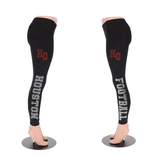 Houston Football Leggings, Rhinestone Leggings, Unique Design Leggings for Ladies Sportswear, Cozy Football Pants, GameDay Sports Leggings