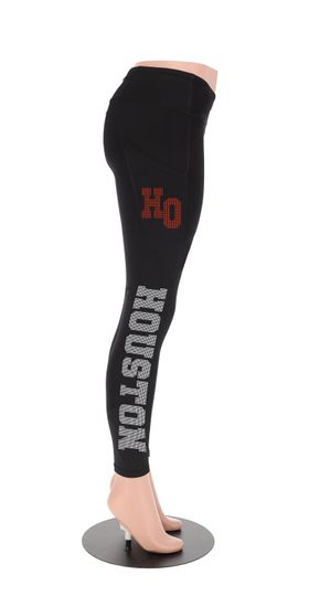 Houston Football Leggings, Rhinestone Leggings, Unique Design Leggings for Ladies Sportswear, Cozy Football Pants, GameDay Sports Leggings