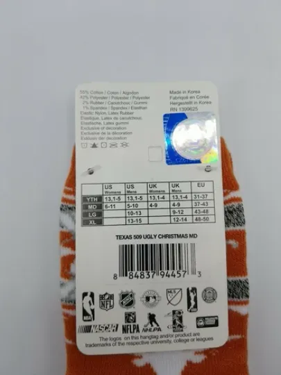 Texas Longhorns Holiday Socks NEW Men's Shoe Size 5-10 Medium
