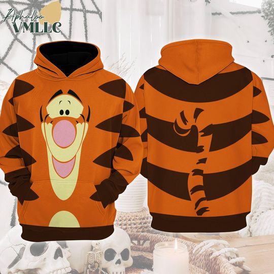 Discover Tigger-Inspired Cosplay Hoodie, Tigger Costume Halloween 3D Shirt,Winnie the Pooh Halloween Costume T Shirt,Disneyland Halloween Costume Tee