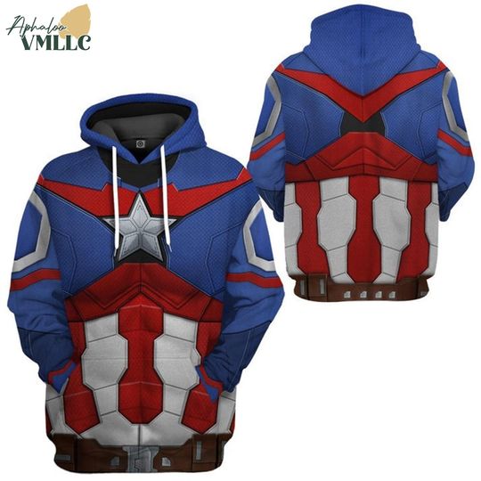 Discover Sam Wilson Captain America Full Over Print 3D Hoodie, Captain America Cosplay Shirt, Avengers Superhero Sweatshirt, Captain America Shirt