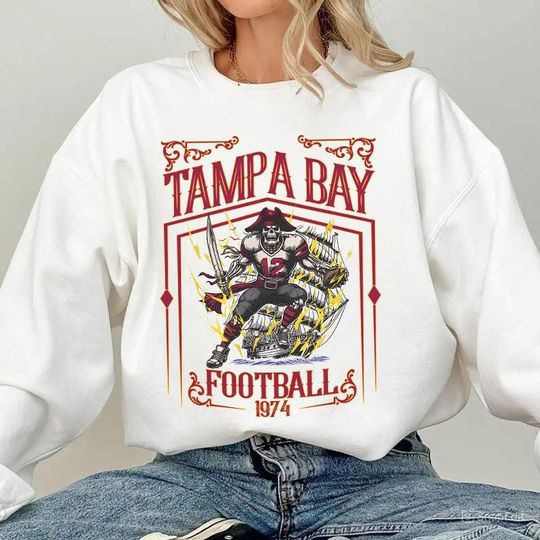 Discover Vintage Tampa Bay Football Skull Sweatshirt, Game Day Sweatshirt, Sports Fan Sweater