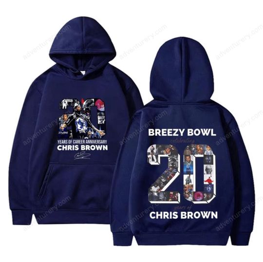Discover Rapper Chris Brown Breezy Bowl XX Tour 2025 Graphic Hoodie Men Women Hip Hop Fashion Trend Hooded Sweatshirt