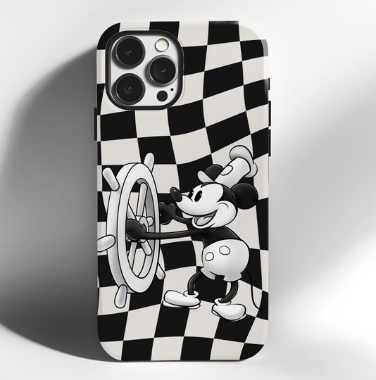 Discover iPhone Case, Steamboat Willie Retro Checkerboard Design, Tough Cover, Gift Disney Fans, Cute Accessories, Phone Case