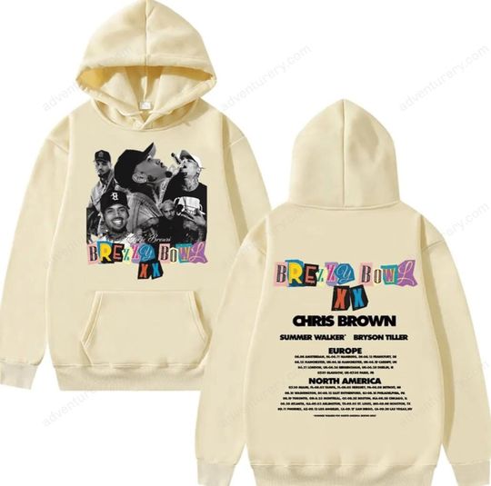 Hoodie Men Women Hip Hop Fashion Pop Music  Rapper Chris Brown Bowl XX Tour 2025 Casual Retro Pullover Hoodies