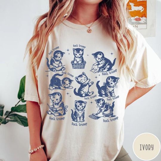 Discover Subtle F*ck Trump Comfort Colors Cat Tee Shirt, Childless Cat Lady Shirt, Anti Trump FDT Retro Kitten TShirt Resist Shirt Elon Sucks Protest