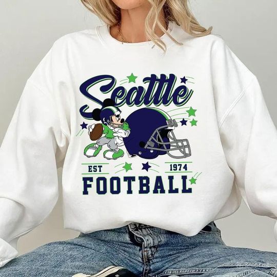 Discover Vintage Seattle Football Sweatshirt, Retro Cartoon Graphic Pullover, 90s Style Sports Fan Sweater, Unisex Cozyt Crewneck, Football shirt