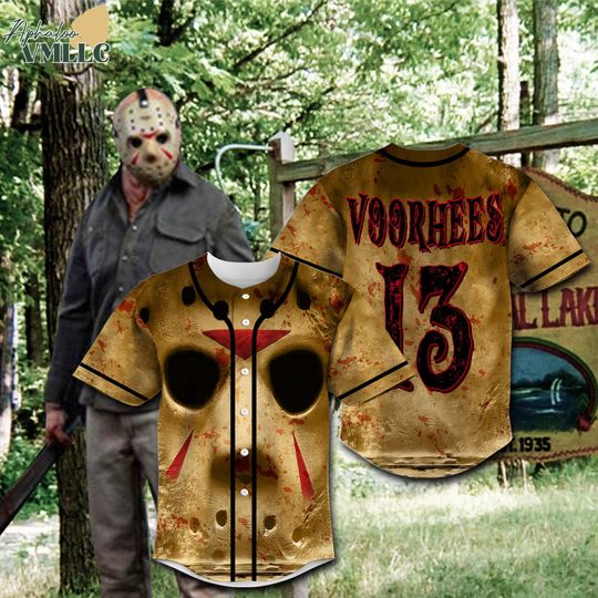 Discover Halloween Jason Voorhees Baseball Jersey, Horror Movie Shirt, Friday The 13th, Halloween Party, Spooky Season Gift Baseball Jersey